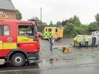 Car on side after crash