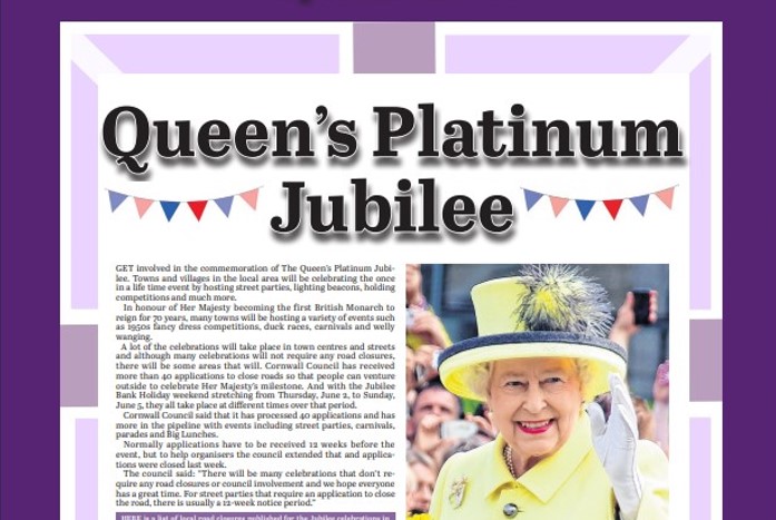 Detail of the Queen’s Platinum Jubilee pull-out inside this week’s Cornish Times and Cornish & Devon Post