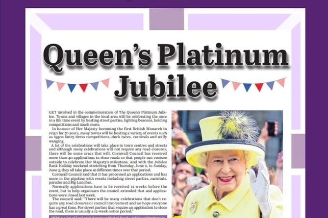 Detail of the Queen’s Platinum Jubilee pull-out inside this week’s Cornish Times and Cornish & Devon Post