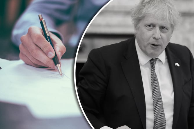 Boris Johnson inset over a letter