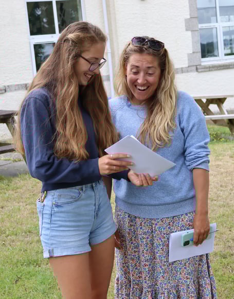 Grace Phippard from Launceston College Sixth Form receiving her A-Level results 