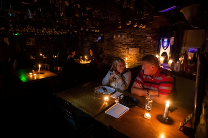 Two customers enjoy the atmosphere at the Masons Arms in Camelford