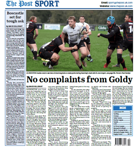The cover of sport in the Cornish and Devon Post 02/11/22