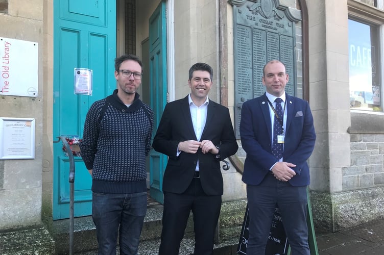 Fin Irwin, Director at IntoBodmin, Scott Mann MP and Councillor Louis Gardner, Cornwall Council portfolio holder for economy