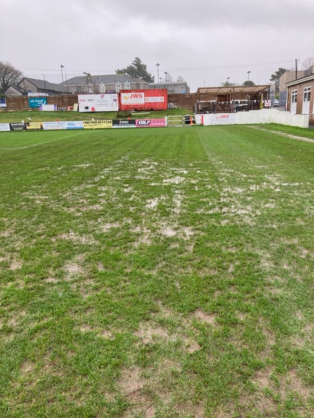Saltash United's waterlogged pitch this morning