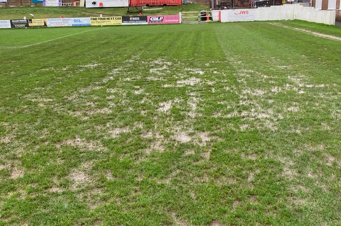 Saltash United's waterlogged pitch this morning