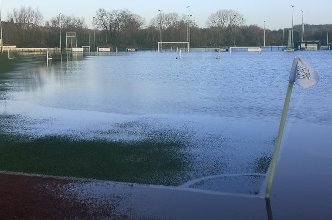 Keynsham Town's flooded Crown Field pitch