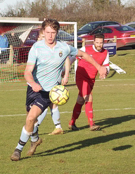 Launceston midfielder George Beardsmore, pictured on the ball, put in an impressive performance at Wadebridge Town on Saturday in SWPL Premier West. Picture: Nicola Ellacott