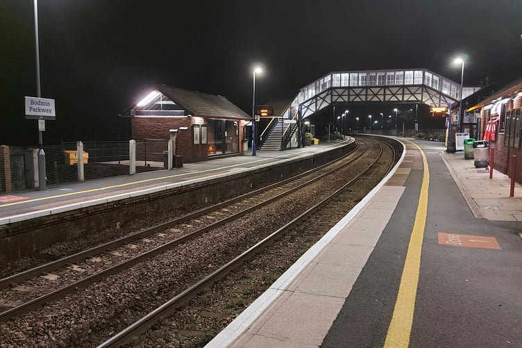 An empty Bodmin Parkway at night