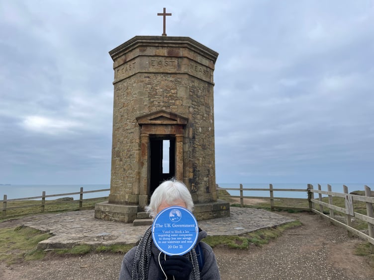 One of the protestors at Bude Compass Point