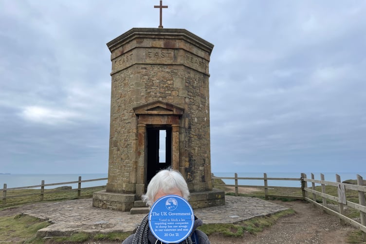 One of the protestors at Bude Compass Point