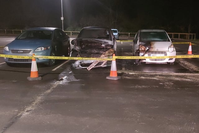 Three vehicles severely damaged after dramatic car park fire