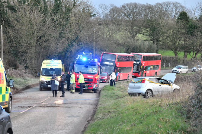 Ambulance, fire and police crews all attended the two vehicle collision at Hallworthy