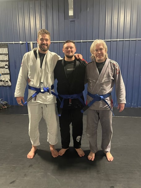 San Tsuru Academy's new blue belts.