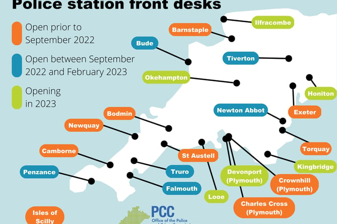 A map of the Police Enquiry Office locations to be reopened