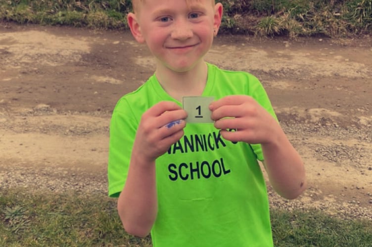Connor Francome from Lewannick Primary school came first in the Year 3 and 4 boys race a Bakes Lakes