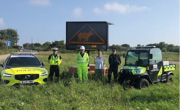 Devon and Cornwall Police with the new portable sign on the A30
