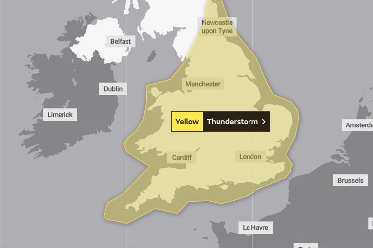 Met Office thunderstorm warning map