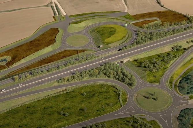 A visualisation of how the new Carland Cross junction will look once the new dual carriageway is opened during winter 2023/2024