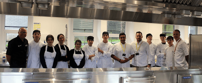 Launceston College students cooking with celebrity chef