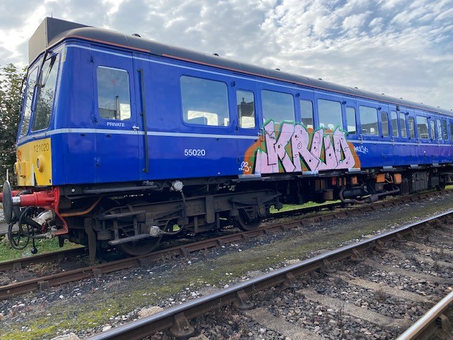 One side to the vandalism on the recently restored Class 121 bubble car at Bodmin and Wenford Railway