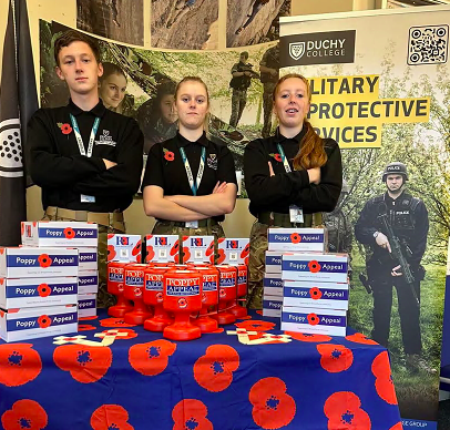 Duchy College Stoke Climsland’s Military and Protective Services (MaPS) students on the Poppy Appeal stall ahead of Remembrance Day