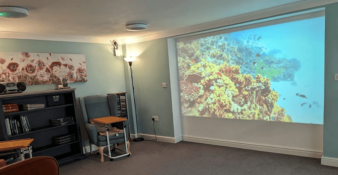 The newly installed projector at Hatherleigh Nursing Home