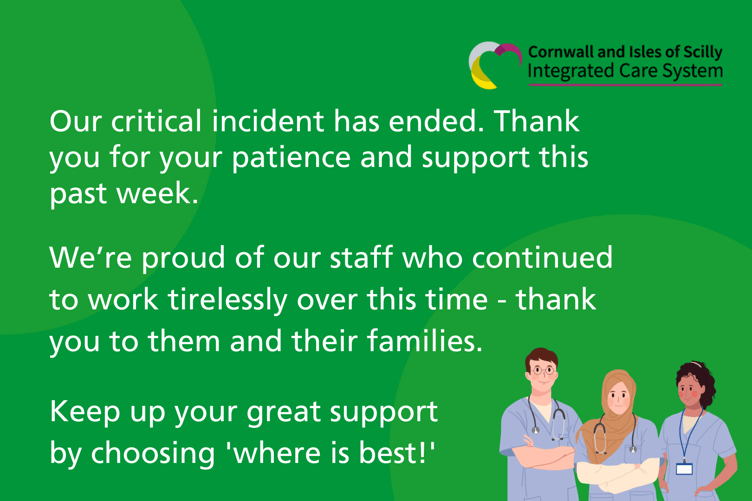 Critical incident has ended for Cornwall and Isles of Scilly