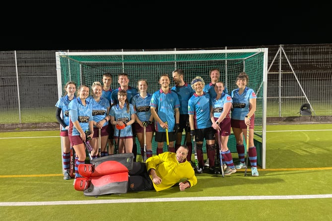 Bude's mixed team at Bodmin. From left: Isobel Wickett, Clare Westaway, Chloe Hall, George Heard, Phoebe Gannon, Henry Gwynn-Thomas, Izzy Sobey, Charlie Falla, Kristof Saunders, Robin Jennings, Steve McLellan, Claire Pipe and Naomi Hatcher. Front: Goalkeeper Andy Davis.