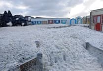 Storms engulf Bude beaches with sea foam