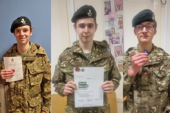 Detachment senior Cpl Thane Sargent was awarded his senior 3* badge, LCpl Tremaine Boorman (15) his youth first aid certificate and badge and Alex Girdler (14) received his 1* training badge