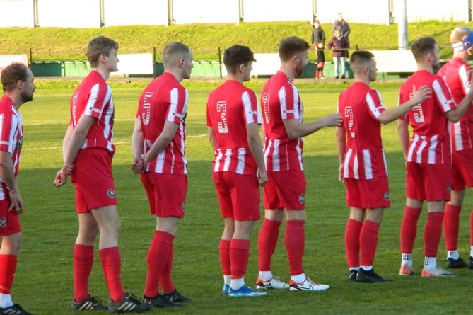 Newquay's players prepare for the pre-match handshakes. Picture: Steve Pearce