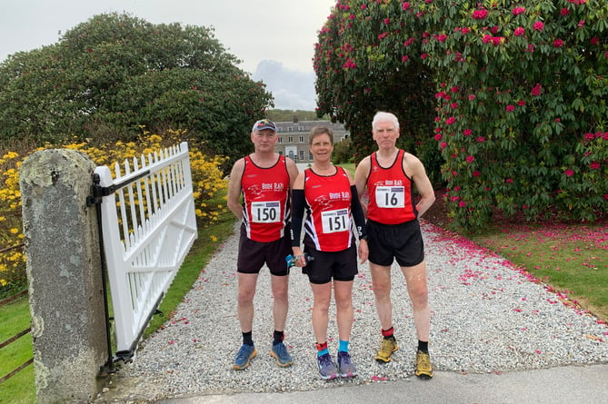 The three Bude runners at the Boconnoc 5 on Wednesday, May 1. From left: Jeremy Brown, Suzanne Brown and Stephen Hutchinson.