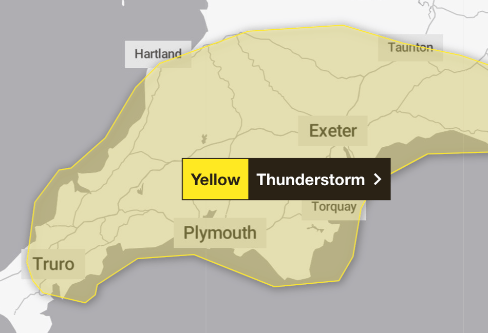 Thunderstorm warning for Cornwall 