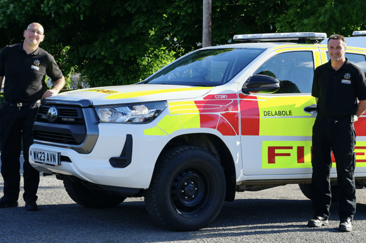 Crew members at Delabole Community Fire Station with their new vehicle (Picture: Adrian Jasper)