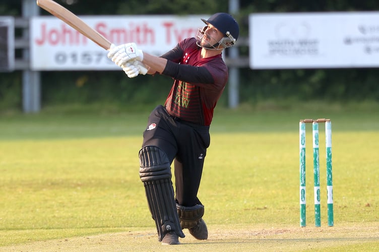 Sam Hockin, pictured during his thrilling T20 innings at Callington recently, made 72 at the top of the order at Wadebridge on Saturday.