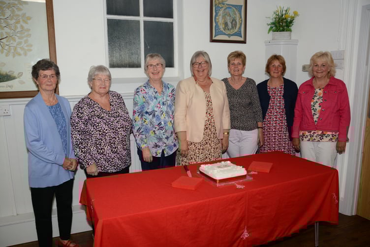 Gloria Dymond, Sandra Hamley, Mary Barfett, Sylvia Harris, Liz Buckingham, Jill Lapham and Kath Durling with the ruby anniversary cake. (Picture: Rodney Parrish)
