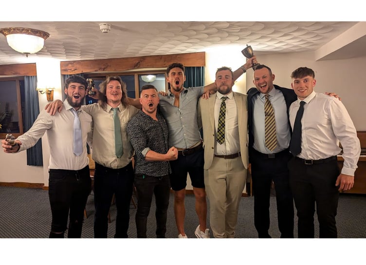 Some of Delabole United's trophy winners from the 2023/24 season. From left: Bradley Travers, Dean Broadhurst, Martyn Cockcroft, Jezra Mackenzie, Davey Tilley, Mark Luxton and Harry Page.