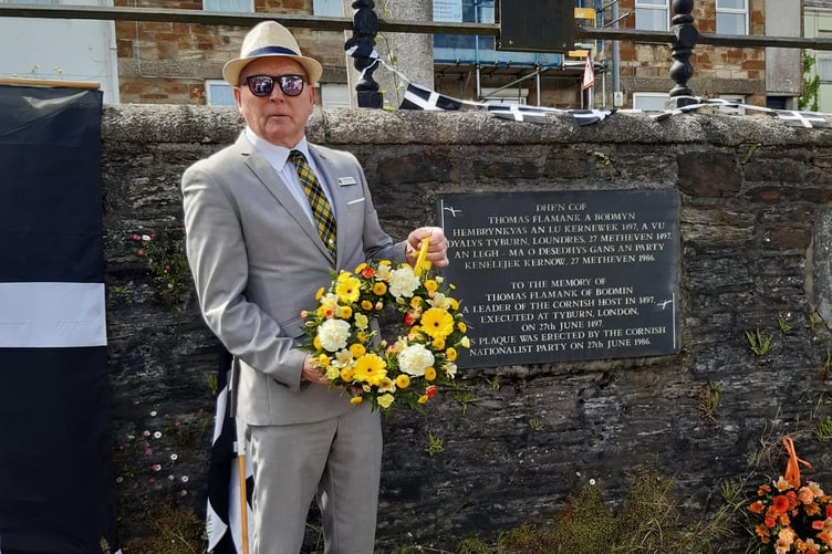 A wreath at the memorial stone on Lower Bore Street