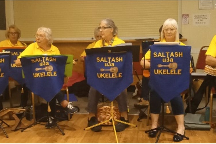 Members of Saltash U3A Ukulele group had come along to share their talents and encourage the ladies of Pensilva WI