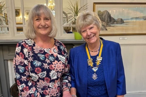 Outgoing president Hilary Rainsley with incoming president Di McDougall