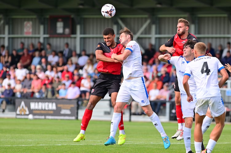 Christian Oxlade-Chamberlain of Truro City during the National League South match between Truro City and Chelmsford City at Truro Sports Hub on 31 August 2024  Photo: Izzy Ninnis/PPAUK