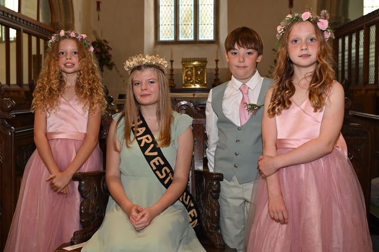 The Week St Mary Harvest Queen for 2024 Charlotte Sharland along with her attendants Rowan Spettigue and Delphie Ellis and Lucas Willoughby (Page).