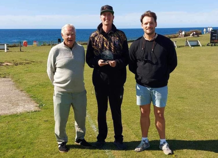 Bude skipper Warren Rumble (right) praised the batting exploits of Aussie Brett Hunter (centre) following his unbeaten 58 on Saturday. (Picture: Bude CC).