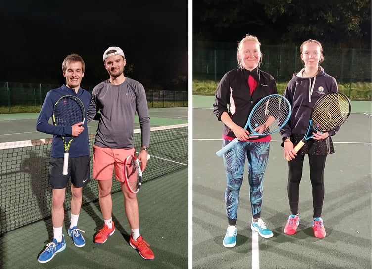 Left: The men's finalists, Henry Cornish (left) and Sam Tucker. Right: The ladies finalists, Lucy Colville and champion Charlotte Halls (right). Pictures: Launceston Tennis Club