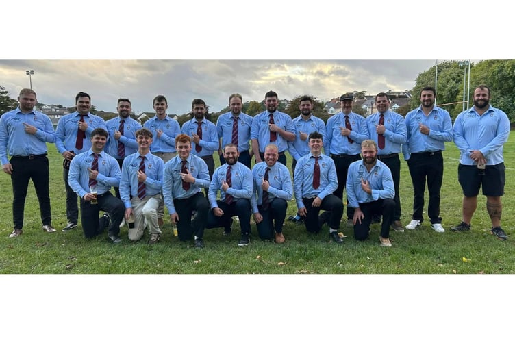 Bude's players were all smiles after their 31-5 victory at Bideford back in October and were pictured in their new after match shirts sponsored by Crooklets Beach Cafe.
Back row: Brad Thomas, Freddie Saxton, Rory Mead, Will Pharo, Ben Tharme, Will Hockridge (captain), Fraser Martyn, Charlie Watton, Joe Wilson (player/coach), Chris Allin, Olly Denford and Simon Jeffery (head coach).
Front row: Harvey Cholwill, Ollie Rowland, Matt Maniglia, Ben Hancock, Nick Waterson, Alfie Hurwood and Finley Fry. Picture: Bude RFC