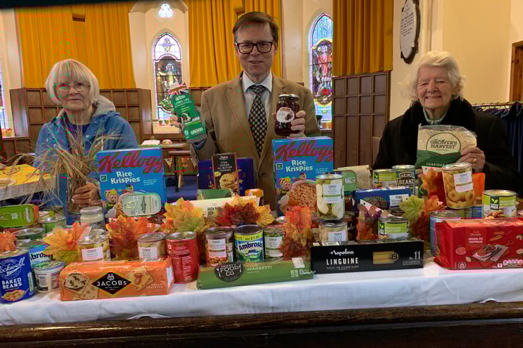 The South Petherwin Methodist Church harvest thanksgiving table was laden with produce which was sent to Launceston Food Bank