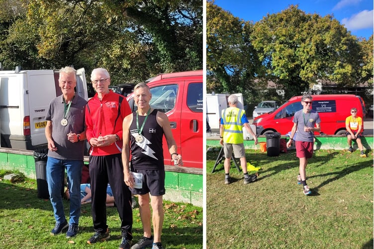 LEFT: The top three finishers in the M79-74 age group at the Rosemullion 10K. From left: Ian Grimes (third from Launceston Road Runners), Stephen Hutchinson (second, from Bude RATs) and winner Peter Brocklehurst (St Austell Athletes Running Club). RIGHT: Bude RATs' Morgan Craig who was sixth overall and the winner of the M45-49 age group. Pictures: Rosemullion 10K