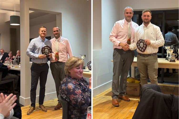 First team captain Alek Gill presented the trophies to his squad. Dean Jeffery (left) received the first team all-rounder award, while opening Antony Ash won the batting award and best performance award. Pictures: St Minver Cricket Club
