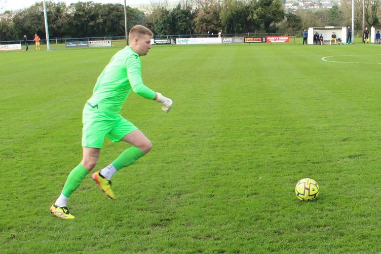 Bude Town goalkeeper Ty Rowe was man of the match at Penzance last Wednesday. Picture: Bude Town AFC